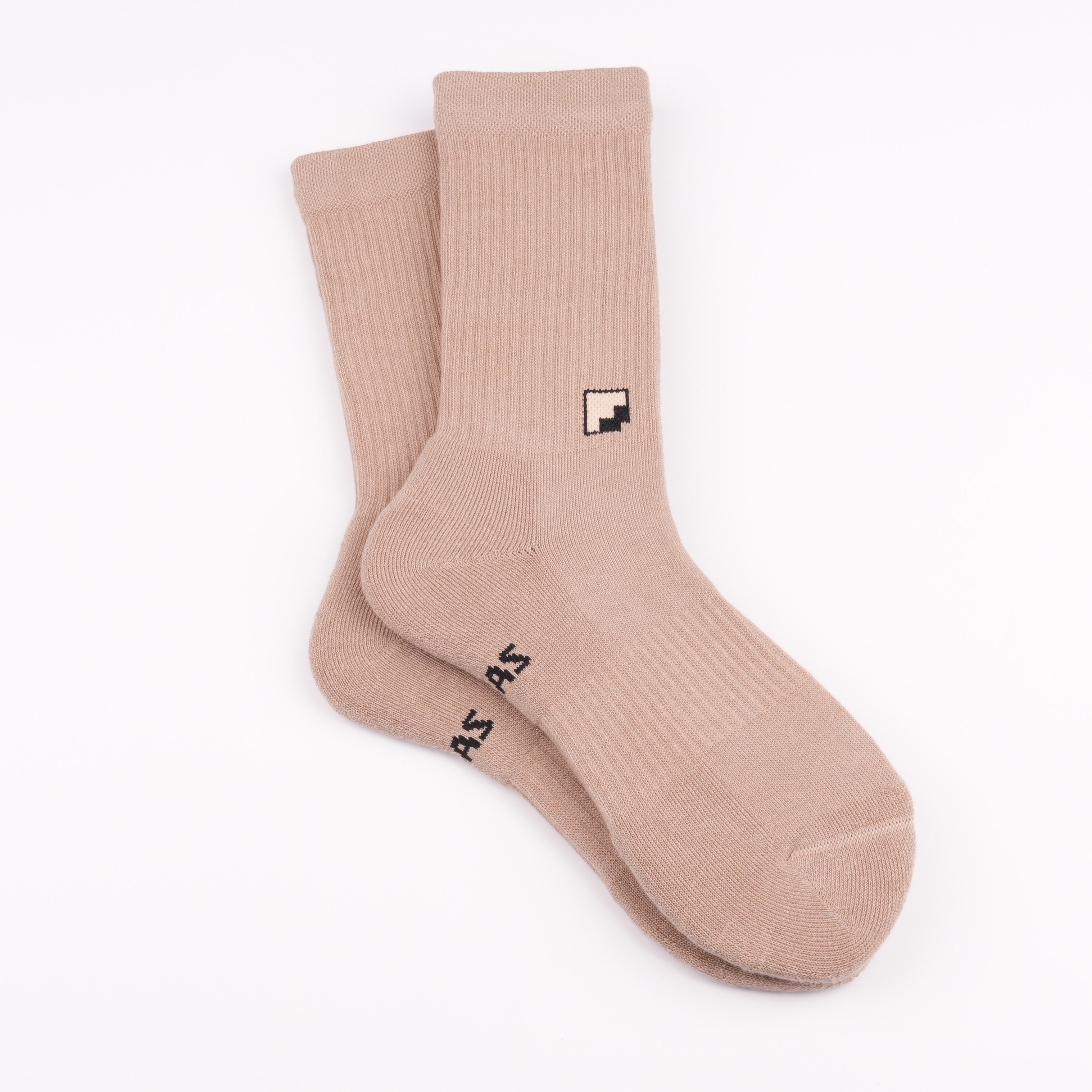 Çift kat örgü bej crew çorap - dayanıklı uzun ömürlü