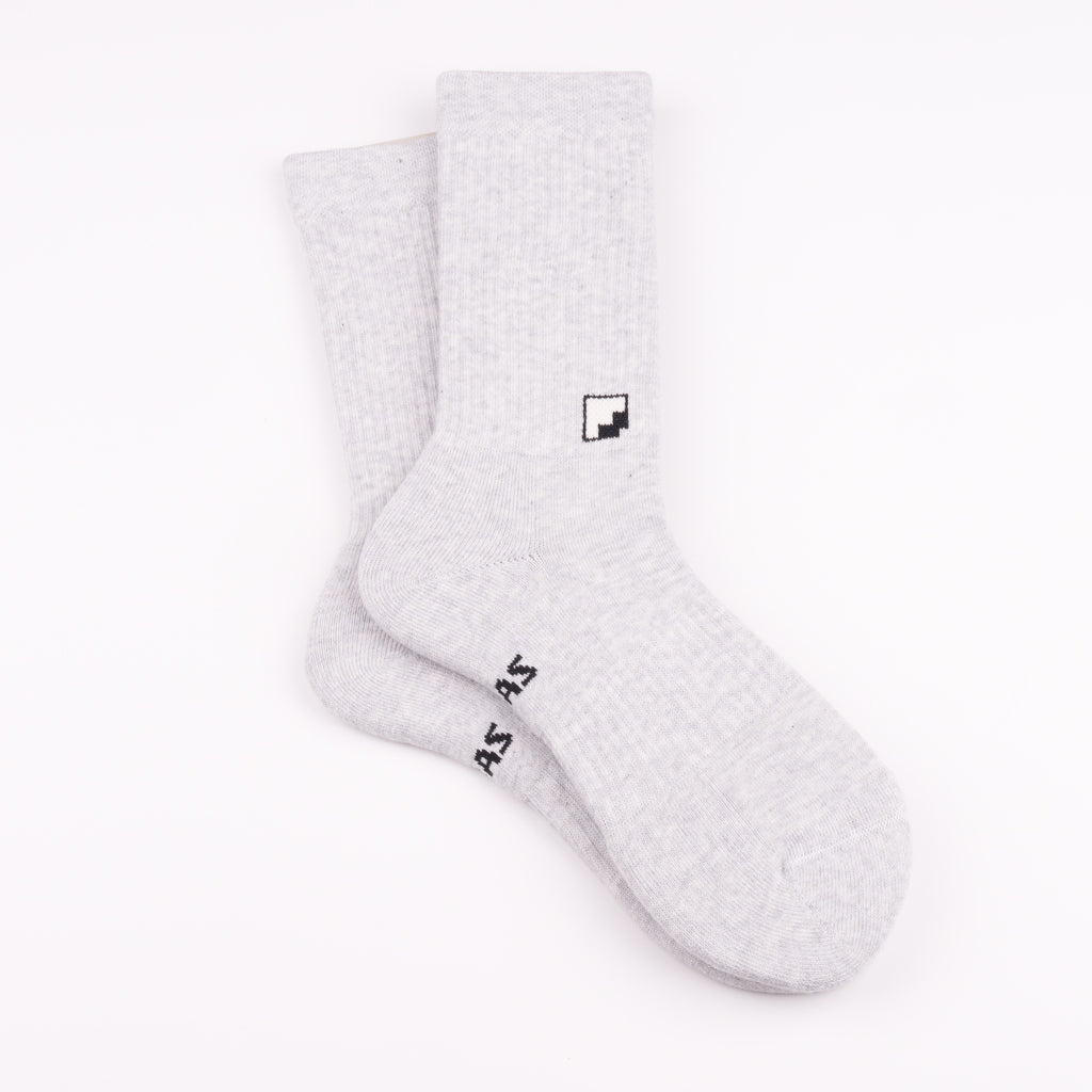 Çift kat örgü gri melanj crew çorap - dayanıklı uzun ömürlü