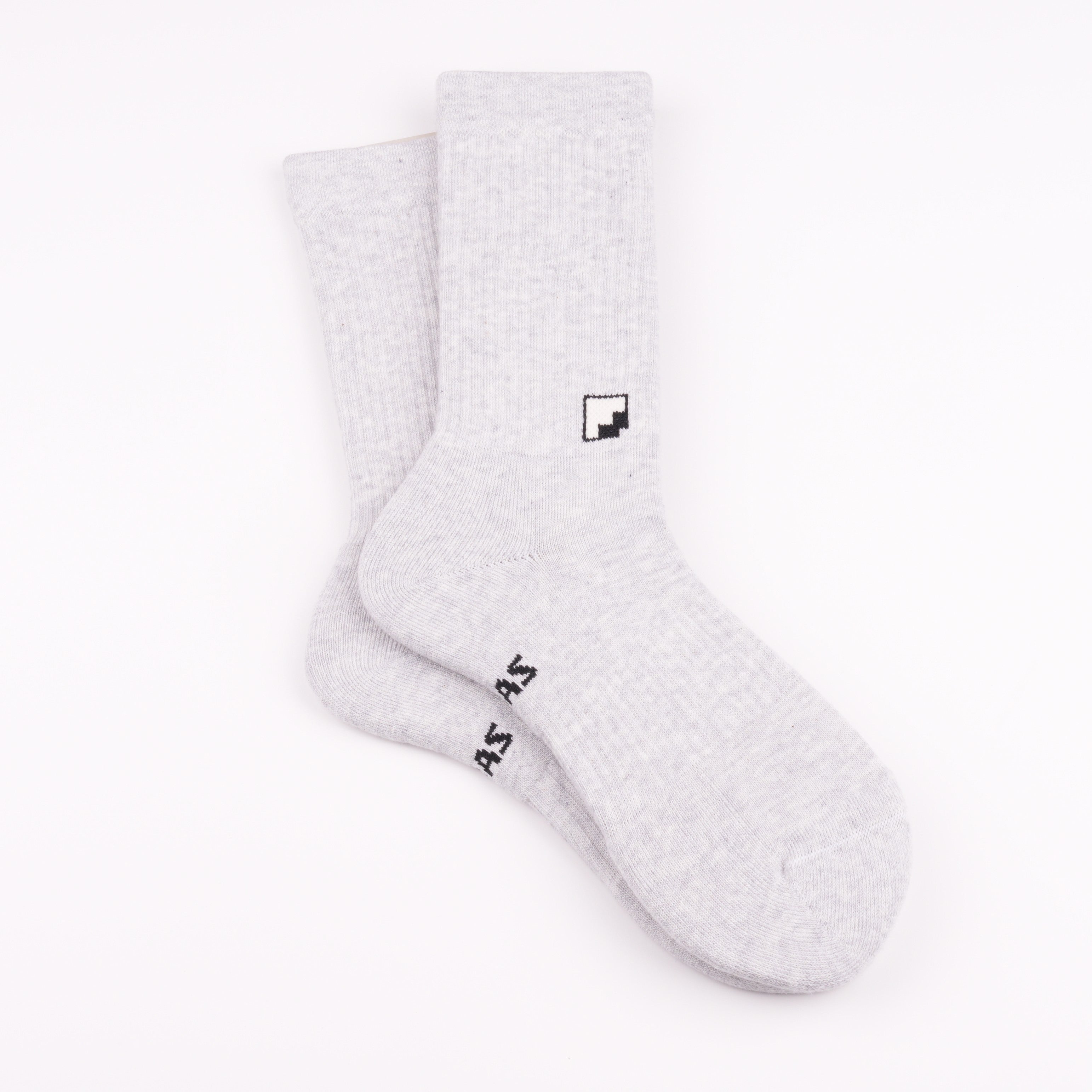 Çift kat örgü gri melanj crew çorap - dayanıklı uzun ömürlü